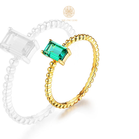 Petite Emerald Textured Shank Solitare Ring