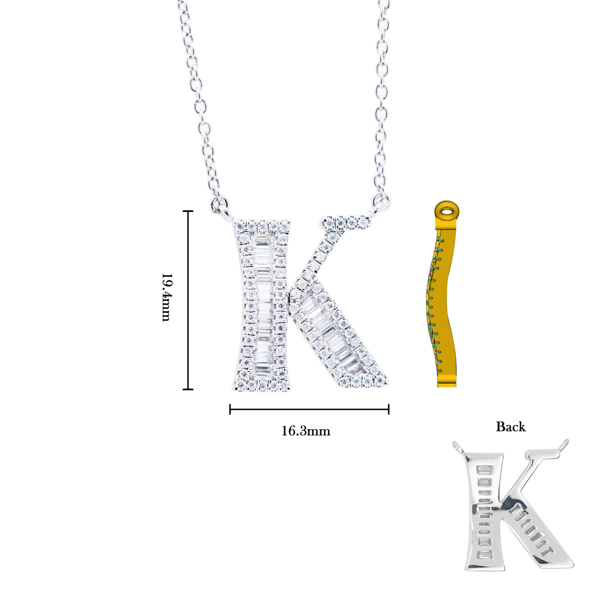 Rainbow-Buguette Cut Moissanite Diamond Letter K Necklace