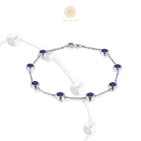 Round Shape Labgrown Sapphire Bezel Chain Bracelet