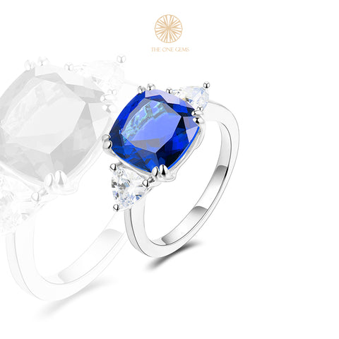 Trilogy-Labgrown Sapphire With Triangle Moissanite Ring
