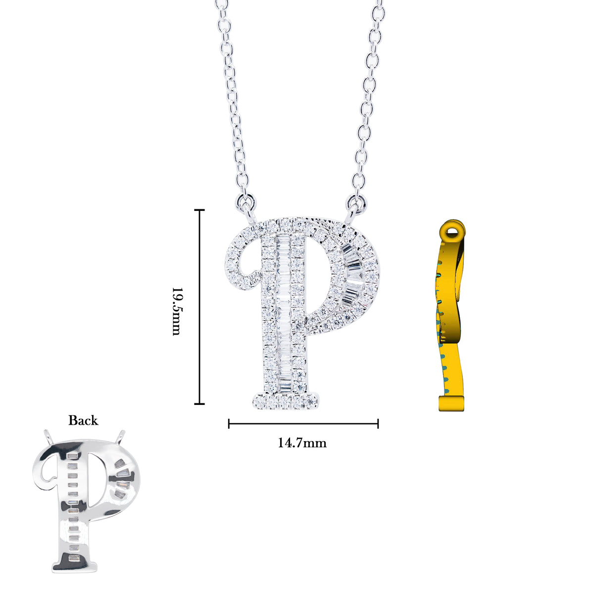 Rainbow-Buguette Cut Moissanite Diamond Letter P Necklace