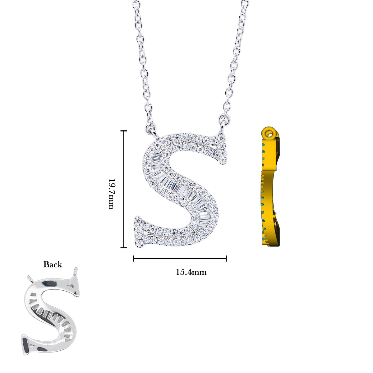Rainbow-Buguette Cut Moissanite Diamond Letter S Necklace