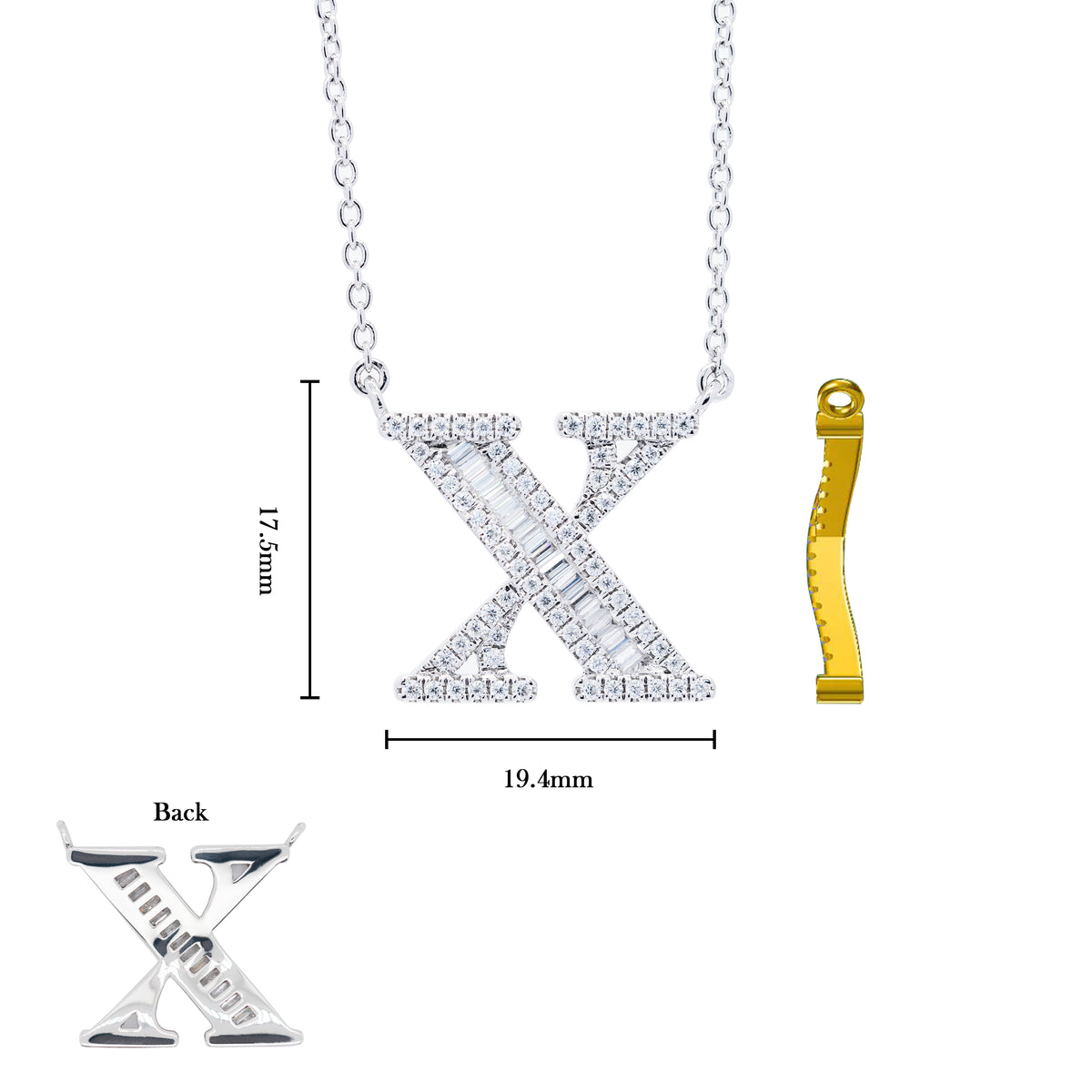 Rainbow-Buguette Cut Moissanite Diamond Letter X Necklace