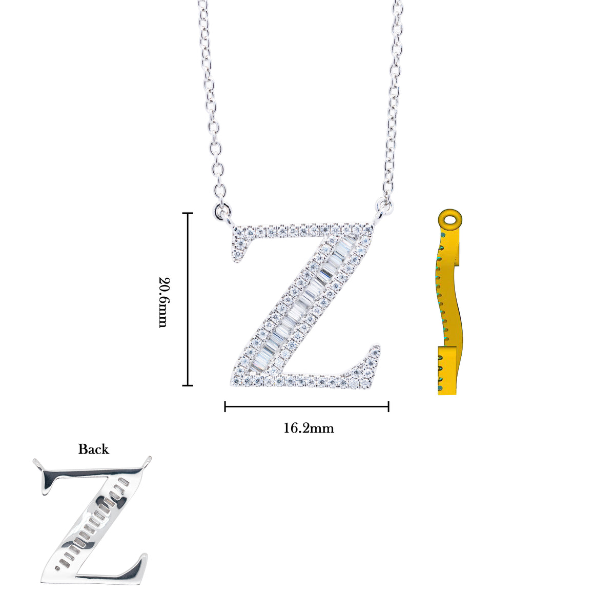 Rainbow-Buguette Cut Moissanite Diamond Letter Z Necklace